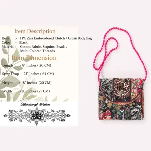 Women Handbags Patchwork Zari Embroidery Bag Black - Image 4