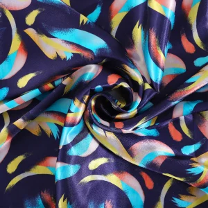 Women Navy Blue Feather Silk Feel Satin Scarf - Image 3