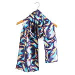 Women Navy Blue Feather Silk Feel Satin Scarf