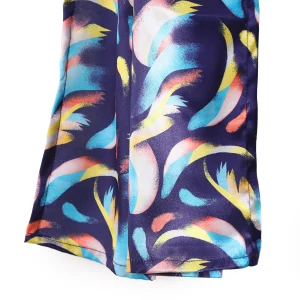 Women Navy Blue Feather Silk Feel Satin Scarf - Image 4