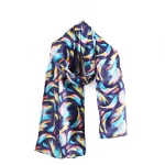 Women Navy Blue Feather Silk Feel Satin Scarf - Image 2
