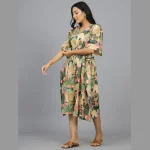 Women Peach Peacock Garden Kaftan Dress - Image 2