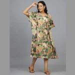 Women Peach Peacock Garden Kaftan Dress - Image 3