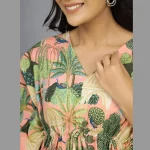 Women Peach Peacock Garden Kaftan Dress - Image 4
