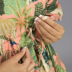 Women Peach Peacock Garden Kaftan Dress - Image 5