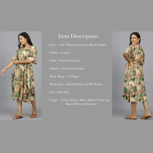 Women Peach Peacock Garden Kaftan Dress - Image 7
