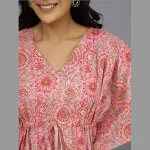 Women Pink Floral Print Cotton Kaftan Dress - Image 5