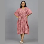 Women Plus Size Cotton Kaftan Maroon Arrow Print