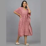Women Plus Size Cotton Kaftan Maroon Arrow Print - Image 2