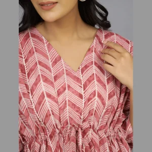 Women Plus Size Cotton Kaftan Maroon Arrow Print - Image 4