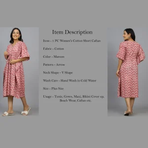 Women Plus Size Cotton Kaftan Maroon Arrow Print - Image 7