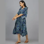 Women Rayon Soft Kaftan Dress Blue Leaf - Image 3