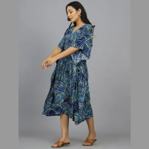 Women Rayon Soft Kaftan Dress Blue Leaf - Image 3