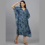 Women Rayon Soft Kaftan Dress Blue Leaf - Image 2