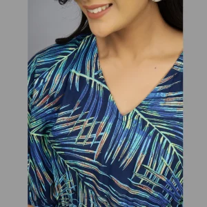 Women Rayon Soft Kaftan Dress Blue Leaf - Image 4