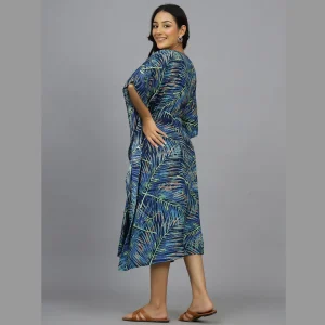 Women Rayon Soft Kaftan Dress Blue Leaf - Image 6