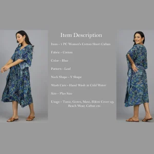 Women Rayon Soft Kaftan Dress Blue Leaf - Image 7