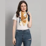 Women Yellow Frog Print Neck Wraps 40" Square Stole - Image 3