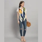 Women Yellow Frog Print Neck Wraps 40" Square Stole - Image 4