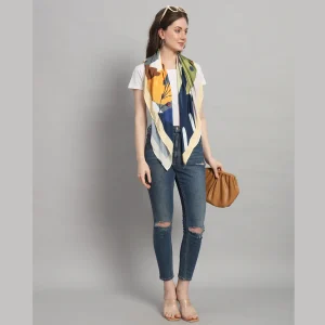 Women Yellow Frog Print Neck Wraps 40" Square Stole - Image 4