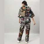 Women's Black Patchwork Co-ord Set Oversized Shirt & Trousers - Image 7