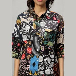 Women's Black Patchwork Co-ord Set Oversized Shirt & Trousers - Image 5