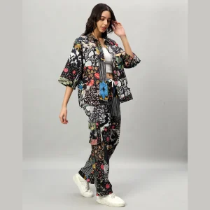 Women's Black Patchwork Co-ord Set Oversized Shirt & Trousers - Image 3