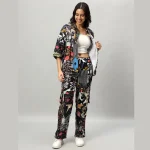 Women's Black Patchwork Co-ord Set Oversized Shirt & Trousers - Image 2