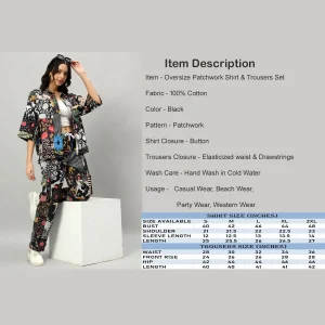 Women's Black Patchwork Co-ord Set Oversized Shirt & Trousers - Image 8