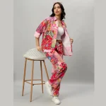 Oversized Pink Patchwork Shirt And Trousers For Women's