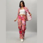 Oversized Pink Patchwork Shirt And Trousers For Women's - Image 3