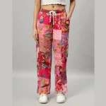 Oversized Pink Patchwork Shirt And Trousers For Women's - Image 6