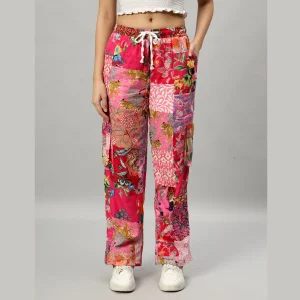 Oversized Pink Patchwork Shirt And Trousers For Women's - Image 6