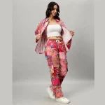 Oversized Pink Patchwork Shirt And Trousers For Women's - Image 2