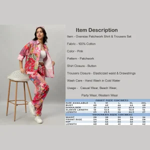 Oversized Pink Patchwork Shirt And Trousers For Women's - Image 8