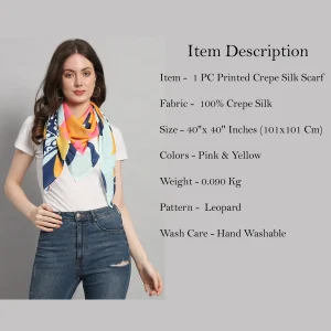 Women's Pink Leopard Print Crepe Silk Scarves - Image 7