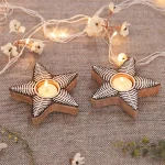 Wood Block Star Stamps Table Decor Wooden Candle Holder