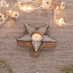 Wood Block Star Stamps Table Decor Wooden Candle Holder - Image 2