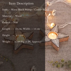 Wood Block Star Stamps Table Decor Wooden Candle Holder - Image 3