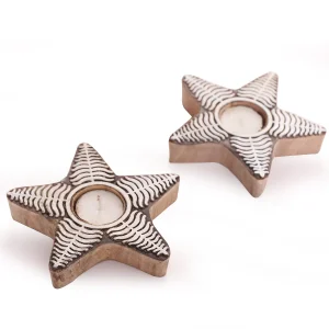 Wood Block Star Stamps Table Decor Wooden Candle Holder - Image 5