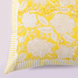 Yellow Floral Print 16" Cotton Cushion Cover - Image 3