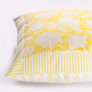 Yellow Floral Print 16" Cotton Cushion Cover - Image 4