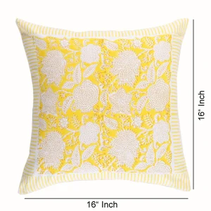Yellow Floral Print 16" Cotton Cushion Cover - Image 7