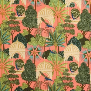 10 Yard Peach Peacock Garden Print Cotton Fabric - Image 4
