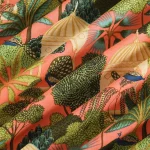 10 Yard Peach Peacock Garden Print Cotton Fabric - Image 2