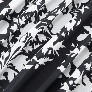 5 Yard Cotton Black White Floral Print Fabric - Image 3