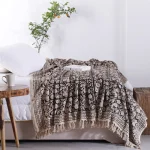 Beautiful Hand Block Print Throw Black Beige Floral Bed Throw