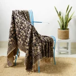 Beautiful Hand Block Print Throw Black Beige Floral Bed Throw - Image 2