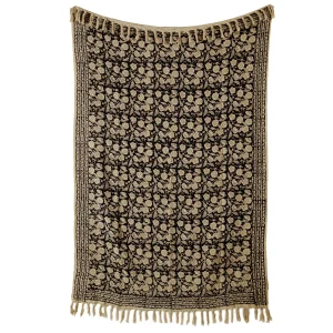 Beautiful Hand Block Print Throw Black Beige Floral Bed Throw - Image 5