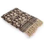 Beautiful Hand Block Print Throw Black Beige Floral Bed Throw - Image 4